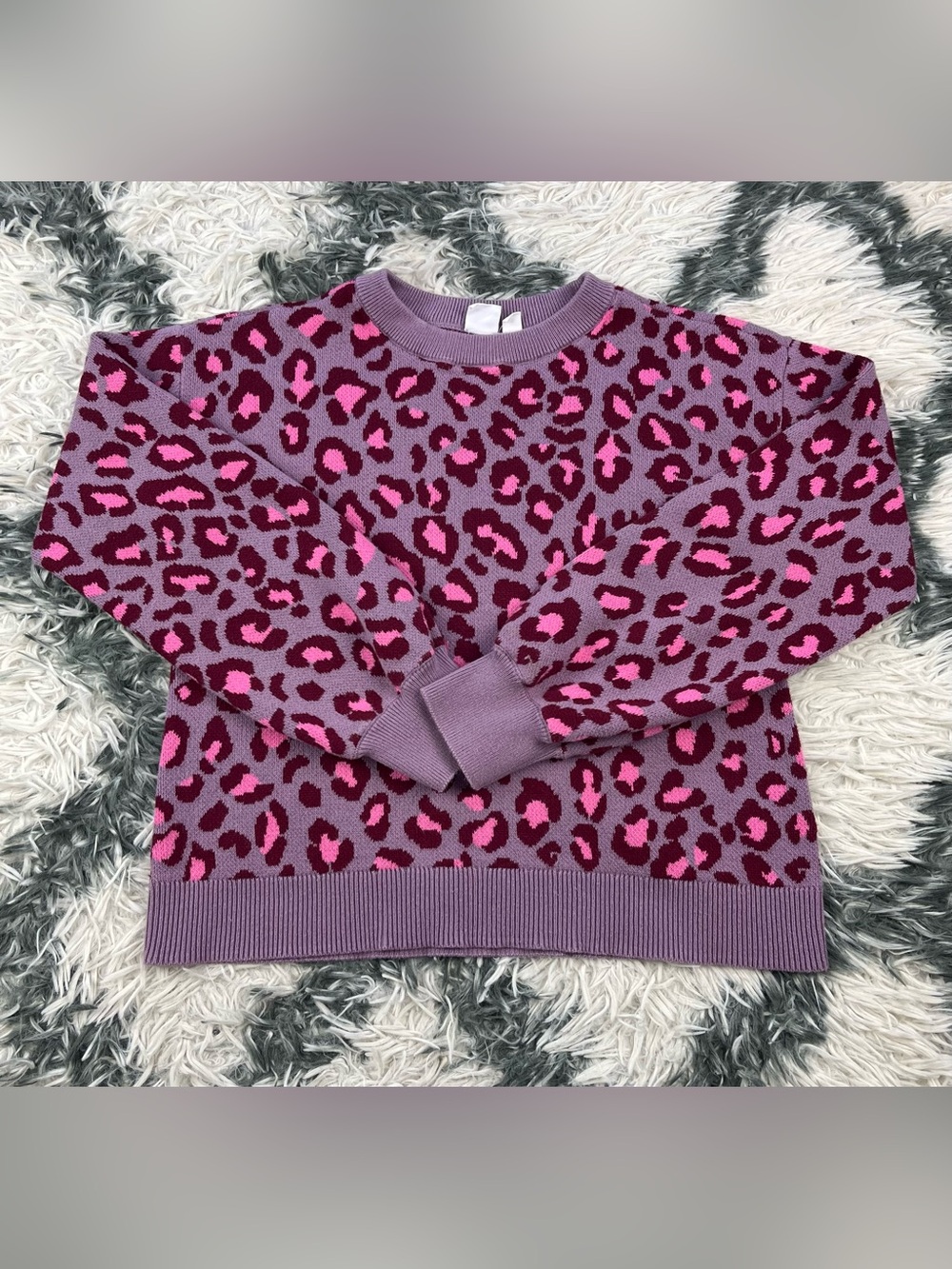 Gap Kids Girl Purple Pink Relaxed Intarsia Sweatshirt Size XXL 14-16